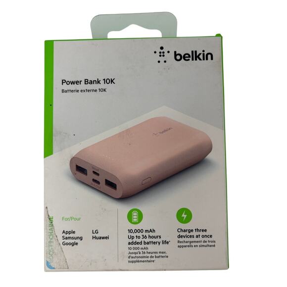 BELKIN 10K Power Bank |NEW in Box | 15W USB-C + 2x 12W USB-A | Rose Gold - Picture 2 of 5